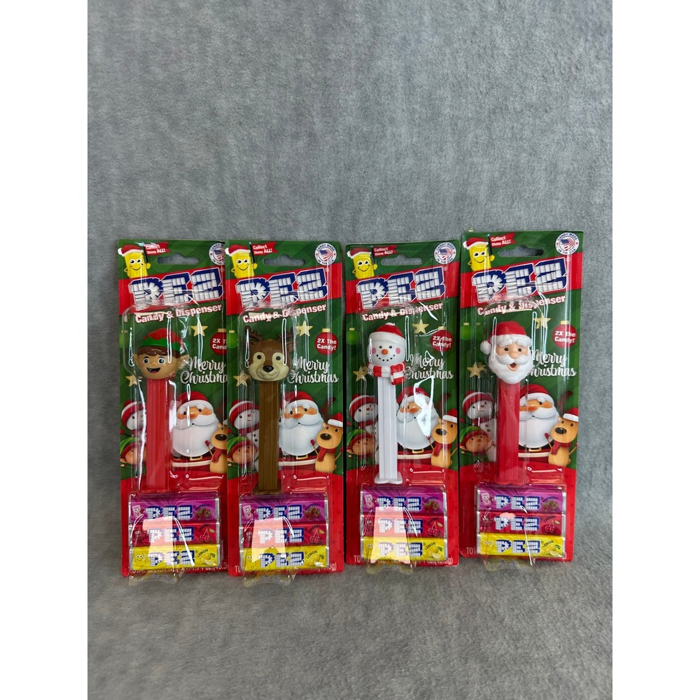 PEZ Candy Christmas Dispensers with Candy 4 Sets Elf Reindeer Snowman Santa